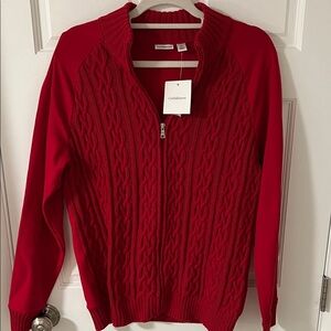 Croft & Barrow Women's Zip-Up Cable Cardigan Cotton knit sleeves/back NEW XL